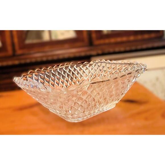 Anchor Hocking Glass Early American Clear VTG Basket weave Candy Fruit Bowl - Picture 4 of 10